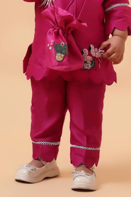 Shop House Of Tushaom Pink Chanderi Embroidered Cutdana Flamingo Short Kurta With Pant Online at Aza Fashions Shop_House Of Tushaom_Pink Chanderi Embroidered Cutdana Flamingo Short Kurta With Pant_Online_at_Aza_Fashions