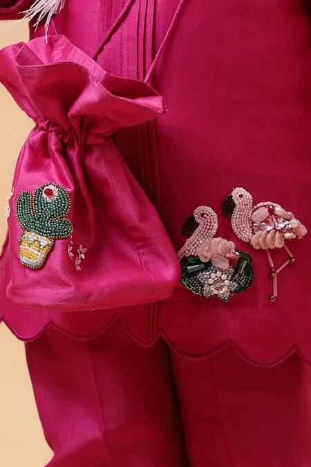 House Of Tushaom_Pink Chanderi Embroidered Cutdana Flamingo Short Kurta With Pant_at_Aza_Fashions