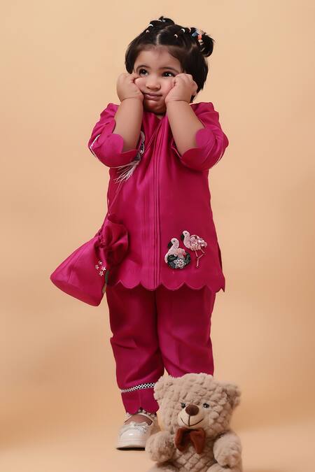 Buy_House Of Tushaom_Pink Chanderi Embroidered Cutdana Flamingo Short Kurta With Pant