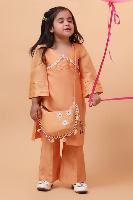 House Of Tushaom_Orange Chanderi Embroidered Cutdana Floral Lama Kurta With Pant_Online_at_Aza_Fashions