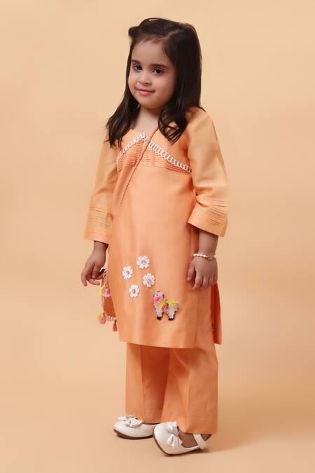 Shop_House Of Tushaom_Orange Chanderi Embroidered Cutdana Floral Lama Kurta With Pant_Online_at_Aza_Fashions