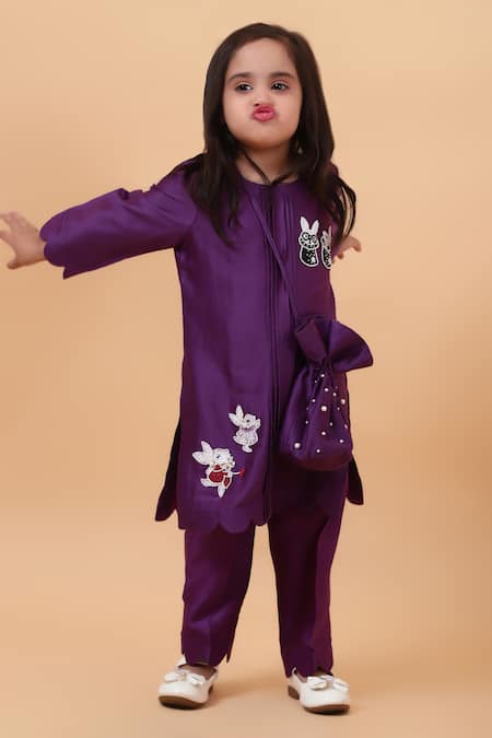 House Of Tushaom_Purple Chanderi Embroidered Cutdana Bunny Kurta With Pant_Online_at_Aza_Fashions