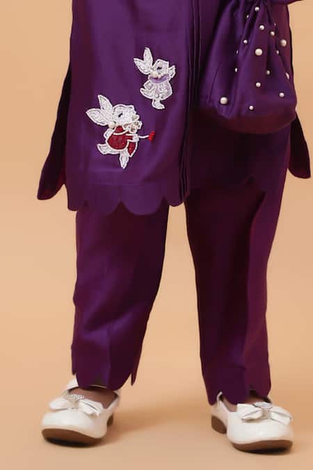 Buy_House Of Tushaom_Purple Chanderi Embroidered Cutdana Bunny Kurta With Pant_Online_at_Aza_Fashions