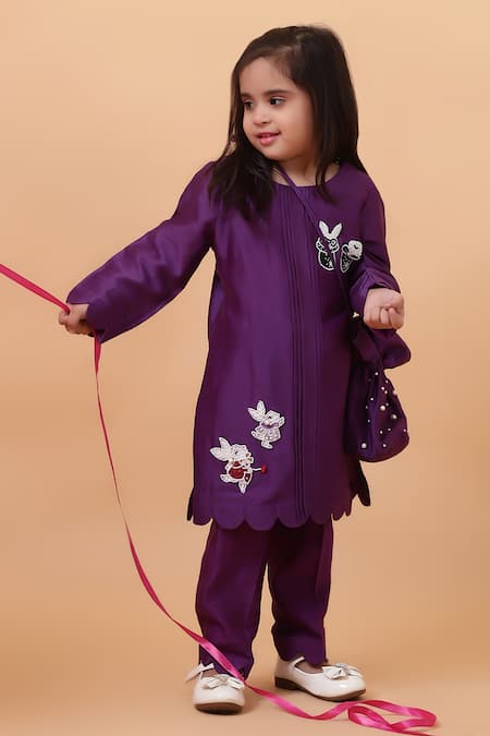 House Of Tushaom_Purple Chanderi Embroidered Cutdana Bunny Kurta With Pant_at_Aza_Fashions
