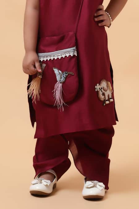 Shop_House Of Tushaom_Maroon Chanderi Embroidered Sequin Elephant Kurta With Dhoti Pant_Online_at_Aza_Fashions