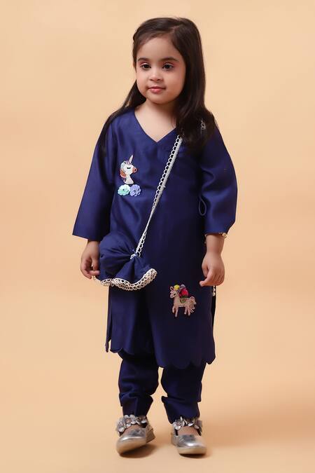 House Of Tushaom_Blue Chanderi Embroidered Cutdana Unicorn Angrakha Kurta With Pant_Online_at_Aza_Fashions