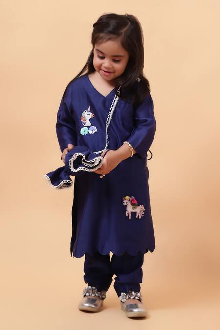 Buy_House Of Tushaom_Blue Chanderi Embroidered Cutdana Unicorn Angrakha Kurta With Pant_Online_at_Aza_Fashions