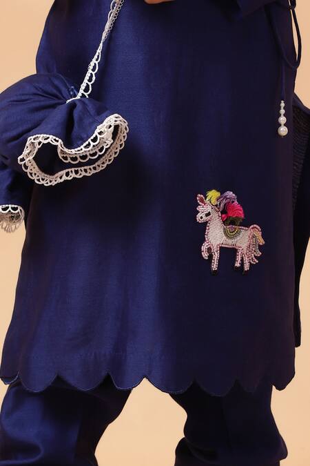 Buy_House Of Tushaom_Blue Chanderi Embroidered Cutdana Unicorn Angrakha Kurta With Pant
