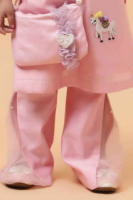 House Of Tushaom_Pink Chanderi Embroidered Sequin Unicorn Kurta With Bell Bottom Pant_at_Aza_Fashions