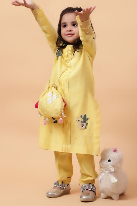 Buy_House Of Tushaom_Yellow Net, Chanderi Cut Work, Sequins, Cactus Embroidered Kurta With Pant _Online_at_Aza_Fashions