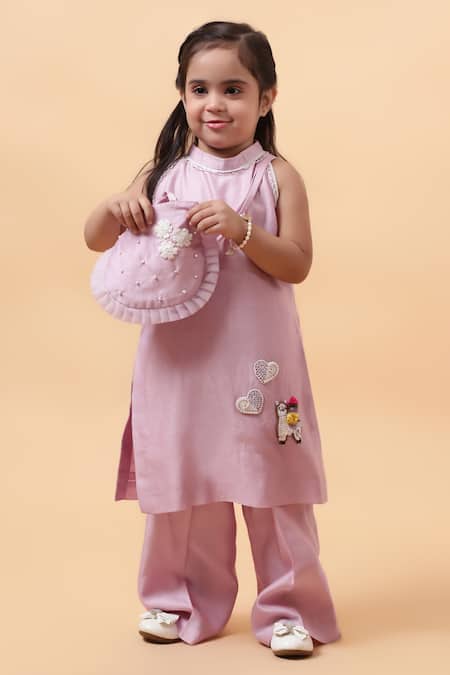 Buy_House Of Tushaom_Purple Chanderi Embroidered Sequin Heart Kurta With Pant_Online_at_Aza_Fashions