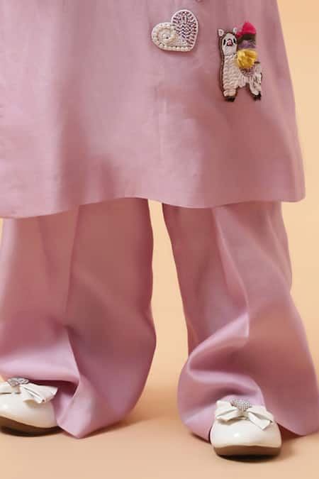 Shop_House Of Tushaom_Purple Chanderi Embroidered Sequin Heart Kurta With Pant_Online_at_Aza_Fashions