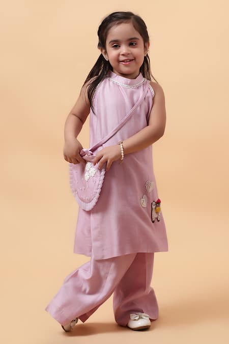 House Of Tushaom_Purple Chanderi Embroidered Sequin Heart Kurta With Pant_at_Aza_Fashions