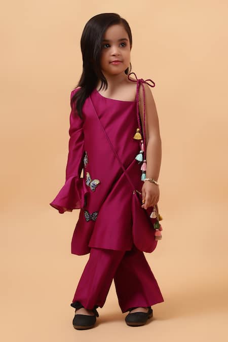 House Of Tushaom_Purple Chanderi Embroidered Sequin Butterfly Kurta With Pant_Online_at_Aza_Fashions