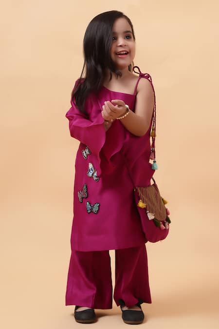 Buy_House Of Tushaom_Purple Chanderi Embroidered Sequin Butterfly Kurta With Pant_Online_at_Aza_Fashions