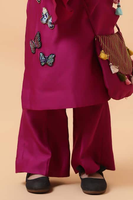Shop_House Of Tushaom_Purple Chanderi Embroidered Sequin Butterfly Kurta With Pant_Online_at_Aza_Fashions
