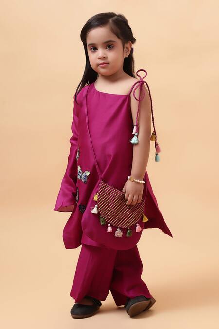 House Of Tushaom_Purple Chanderi Embroidered Sequin Butterfly Kurta With Pant_at_Aza_Fashions