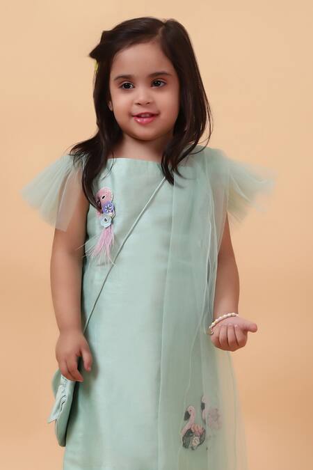 House Of Tushaom_Green Chanderi Embroidered Sequin Flamingo Kurta With Dhoti Pant_at_Aza_Fashions