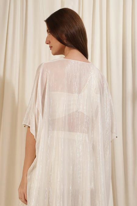 Buy Rirasa Ivory Georgette, Lurex One Shoulder Jasmine Shimmer Textured Cape Skirt Set Buy_Rirasa_Ivory Georgette, Lurex One Shoulder Jasmine Shimmer Textured Cape Skirt Set