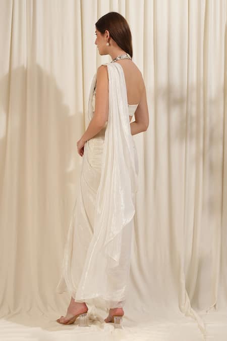 Rirasa Shimmer Slit Pre-Draped Saree With Blouse 