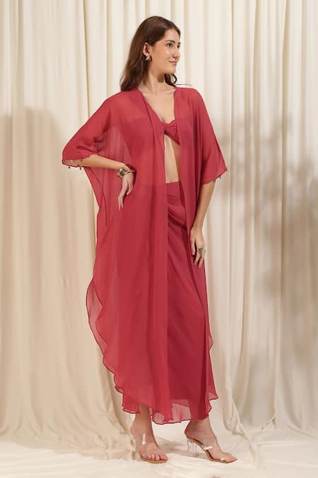 RIRASA Solid Asymmetric Cape Draped Skirt Set 