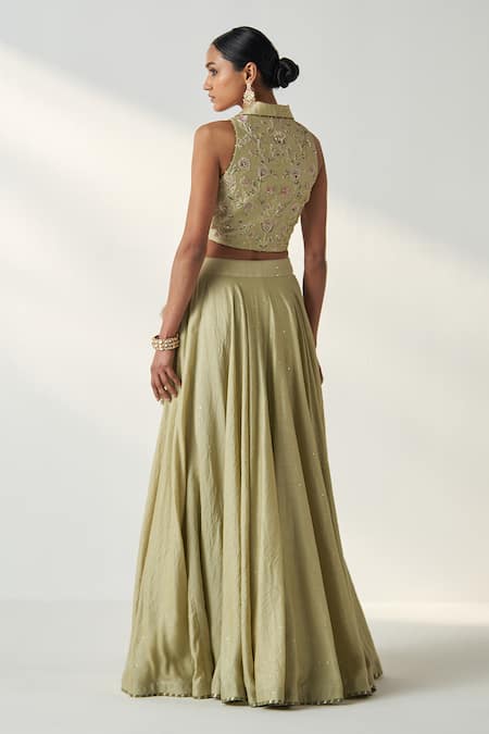 Studio Bagechaa Rajita Floral Embroidered Gilet & Lehenga Set 