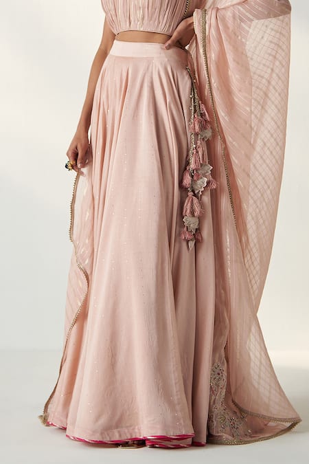 Studio Bagechaa_Pink Chanderi, Cotton Sequins, Embroidery, Gota Patti, Tassels Lehenga Set _Online_at_Aza_Fashions