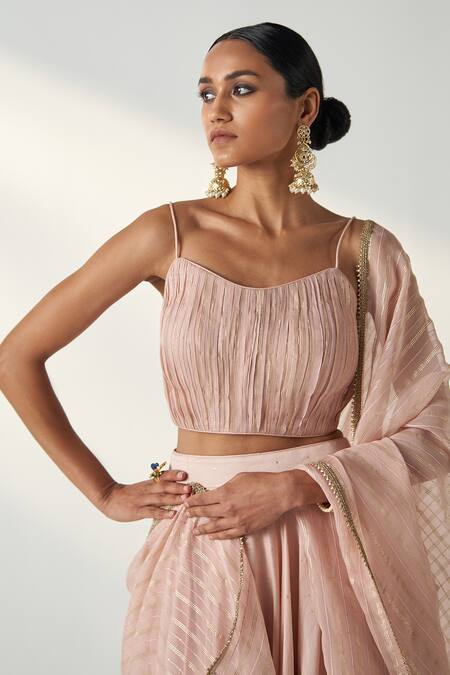 Studio Bagechaa_Pink Chanderi, Cotton Sequins, Embroidery, Gota Patti, Tassels Lehenga Set _at_Aza_Fashions