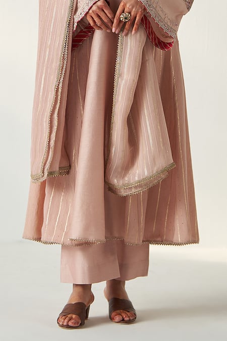 Studio Bagechaa_Pink Chanderi, Cotton Gota Patti, Sequins, Embroidery Palak Anarkali Pant Set _Online_at_Aza_Fashions
