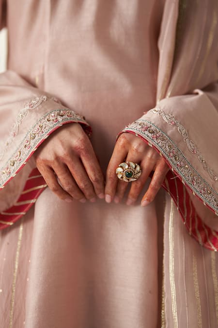 Buy_Studio Bagechaa_Pink Chanderi, Cotton Gota Patti, Sequins, Embroidery Palak Anarkali Pant Set _Online_at_Aza_Fashions