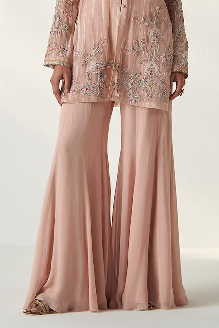 Studio Bagechaa Pink Georgette Embroidery, Sequins V-neck Tara Floral Kurta And Sharara Set Online at Aza Fashions Studio Bagechaa_Pink Georgette Embroidery, Sequins V-neck Tara Floral Kurta And Sharara Set _Online_at_Aza_Fashions