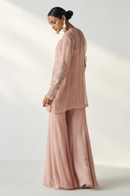 Buy Studio Bagechaa Pink Georgette Embroidery, Sequins V-neck Tara Floral Kurta And Sharara Set Online at Aza Fashions Buy_Studio Bagechaa_Pink Georgette Embroidery, Sequins V-neck Tara Floral Kurta And Sharara Set _Online_at_Aza_Fashions