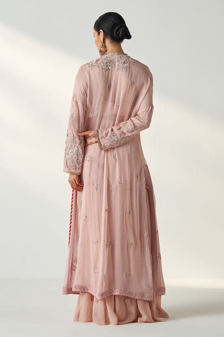 Shop Studio Bagechaa Pink Georgette Fringe Sweetheart Nisha Embroidered Longline Cape Gharara Set at Aza Fashions Shop_Studio Bagechaa_Pink Georgette Fringe Sweetheart Nisha Embroidered Longline Cape Gharara Set _at_Aza_Fashions
