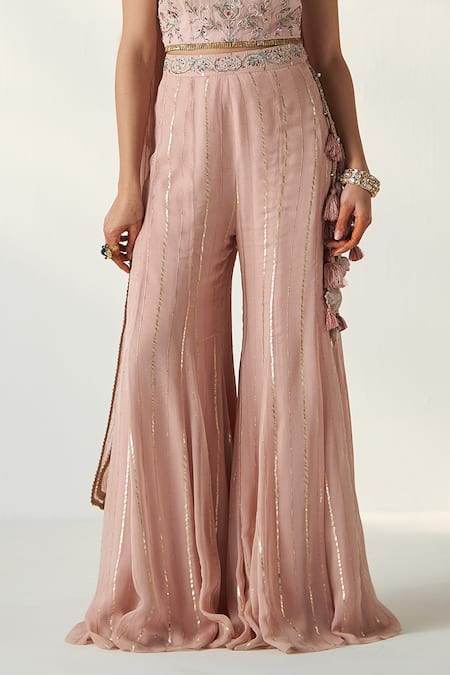 Studio Bagechaa_Pink Organza, Georgette, Cotton Sequins, Cut Osha Embroidered Blouse Sharara Set _Online_at_Aza_Fashions