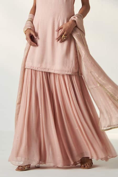 Studio Bagechaa Pink Organza, Georgette, Cotton Gota Pakhi Embroidered Short Kurta Sharara Set Online at Aza Fashions Studio Bagechaa_Pink Organza, Georgette, Cotton Gota Pakhi Embroidered Short Kurta Sharara Set _Online_at_Aza_Fashions