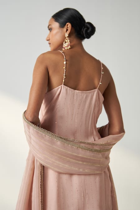 Shop Studio Bagechaa Pink Organza, Georgette, Cotton Gota Pakhi Embroidered Short Kurta Sharara Set Online at Aza Fashions Shop_Studio Bagechaa_Pink Organza, Georgette, Cotton Gota Pakhi Embroidered Short Kurta Sharara Set _Online_at_Aza_Fashions