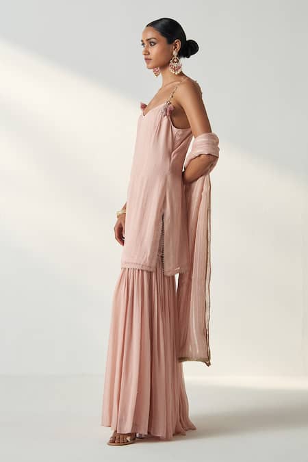 Studio Bagechaa Pink Organza, Georgette, Cotton Gota Pakhi Embroidered Short Kurta Sharara Set at Aza Fashions Studio Bagechaa_Pink Organza, Georgette, Cotton Gota Pakhi Embroidered Short Kurta Sharara Set _at_Aza_Fashions