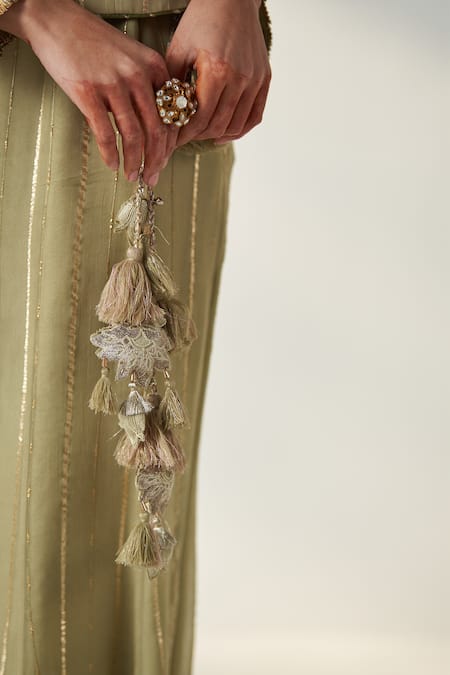 Shop Studio Bagechaa Green Georgette, Chanderi, Cotton Sadhana Gardenia Jacket Palazzo Set Online at Aza Fashions Shop_Studio Bagechaa_Green Georgette, Chanderi, Cotton Sadhana Gardenia Jacket Palazzo Set _Online_at_Aza_Fashions