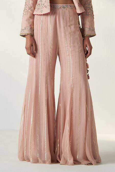 Studio Bagechaa Pink Chanderi, Cotton, Georgette Embroidery, Sadhana Garden Jacket Palazzo Set Online at Aza Fashions Studio Bagechaa_Pink Chanderi, Cotton, Georgette Embroidery, Sadhana Garden Jacket Palazzo Set _Online_at_Aza_Fashions