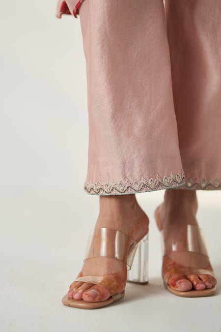 Studio Bagechaa Pink Organza, Chanderi, Cotton, Silk Pakhi Blossom Neckline Kurta Pant Set at Aza Fashions Studio Bagechaa_Pink Organza, Chanderi, Cotton, Silk Pakhi Blossom Neckline Kurta Pant Set _at_Aza_Fashions