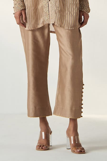 Studio Bagechaa Beige Organza, Cotton Embroidery Collared Oorvi Wild Blossom Shirt Pant Set Online at Aza Fashions Studio Bagechaa_Beige Organza, Cotton Embroidery Collared Oorvi Wild Blossom Shirt Pant Set _Online_at_Aza_Fashions