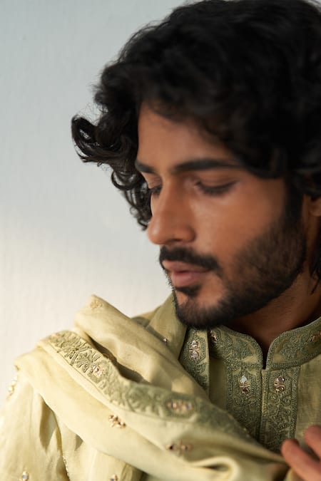 Buy Studio Bagechaa Green Chanderi Silk Embroidery Nayaan Mirror Kurta Set With Stole Online at Aza Fashions Buy_Studio Bagechaa_Green Chanderi Silk Embroidery Nayaan Mirror Kurta Set With Stole _Online_at_Aza_Fashions