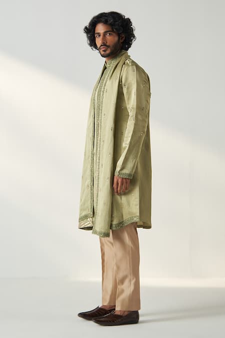 Studio Bagechaa Green Chanderi Silk Embroidery Nayaan Mirror Kurta Set With Stole at Aza Fashions Studio Bagechaa_Green Chanderi Silk Embroidery Nayaan Mirror Kurta Set With Stole _at_Aza_Fashions