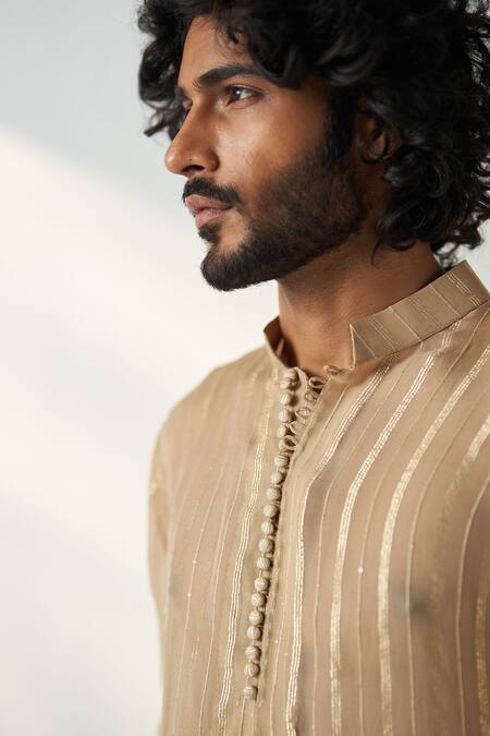 Buy Studio Bagechaa Beige Chanderi, Georgette Embroidery Omkar Gold Coord Set Online at Aza Fashions Buy_Studio Bagechaa_Beige Chanderi, Georgette Embroidery Omkar Gold Coord Set _Online_at_Aza_Fashions