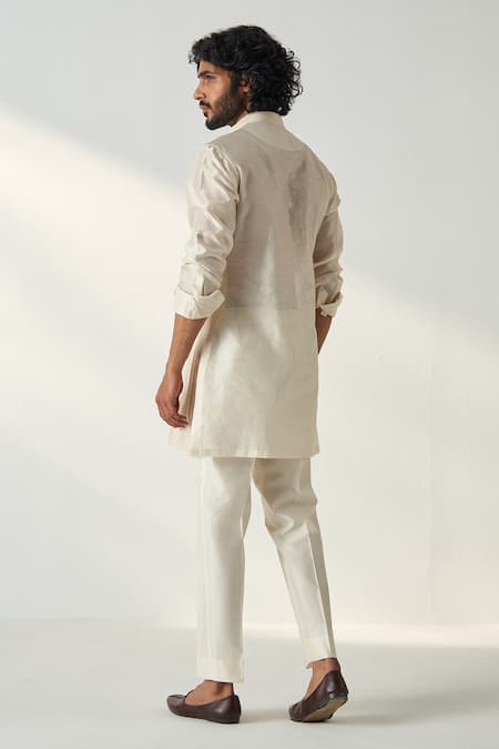 Buy_Studio Bagechaa_Ivory Chanderi Silk Aman Pintuck Detailed Kurta With Pant _Online_at_Aza_Fashions