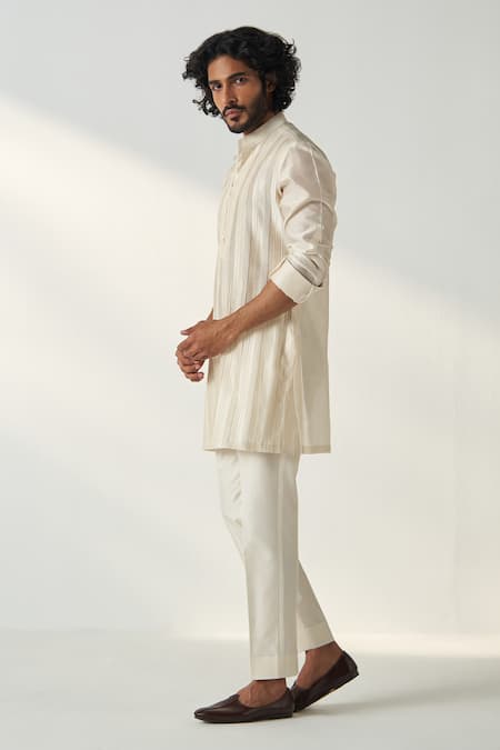 Shop_Studio Bagechaa_Ivory Chanderi Silk Aman Pintuck Detailed Kurta With Pant _Online_at_Aza_Fashions