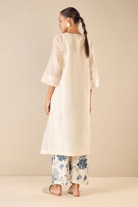 Shop Shivani Bhargava Ivory Chanderi Printed Floral Round Neck Choga at Aza Fashions Shop_Shivani Bhargava_Ivory Chanderi Printed Floral Round Neck Choga _at_Aza_Fashions