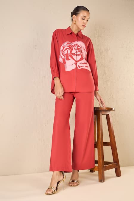 Shivani Bhargava Rose Dream Applique Shirt With Flared Pant 