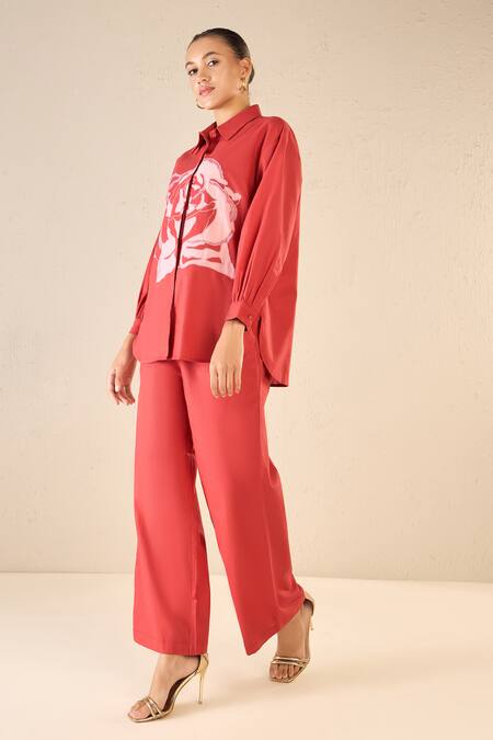 Buy Shivani Bhargava Red Cotton Patchwork Stand Collar Rose Dream Shirt Online at Aza Fashions Buy_Shivani Bhargava_Red Cotton Patchwork Stand Collar Rose Dream Shirt _Online_at_Aza_Fashions