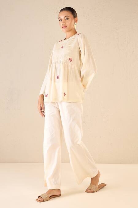 Shivani Bhargava Ivory Cotton Embroidered Thread Round Whispering Roses Tunic Top Online at Aza Fashions Shivani Bhargava_Ivory Cotton Embroidered Thread Round Whispering Roses Tunic Top _Online_at_Aza_Fashions